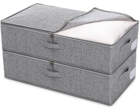 LUPATDY 2 Stück Unterbett-Aufbewahrungsbox,50L Aufbewahrungsbox mit Deckel,Unterbettkommode mit 3 Griffen,15cm Hoch,Kleiderschrank Organizer für Decken, Kleidung, Steppdecken, Spielzeug