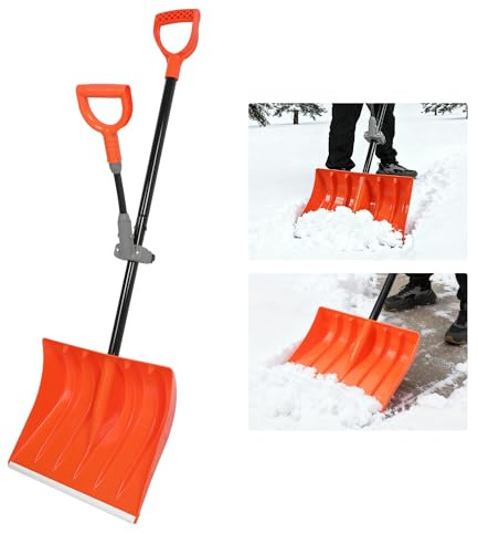 ORIENTOOLS Snow Shovel with Assist Handle, 17-Inch Wide Blade for Snow Removal, Ergonomic Heavy Duty Shovel for Driveway and Car Clearing (Orange)