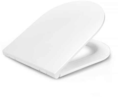 Amazon Basics - Sedile WC a Forma di D, Chiusura Ammortizzata, Cerniere a Sgancio Rapido, Misura Universale, Urea Antistatica e Finitura Effetto Porcellana, Bianco