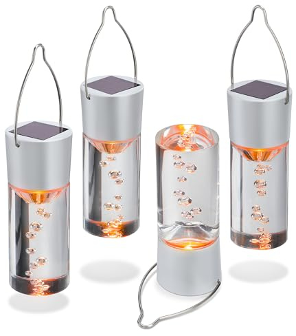 Esotec Solar Hängeleuchten Smart Sticks 4er Set bernstein LED 103308 | Solar Hängeleuchten 4er Set, Acryl/Edelstahl, bernstein 1800K, bis 8Std, amorphes Solarmodul, IP44, H9,5cm, hängend & stehend