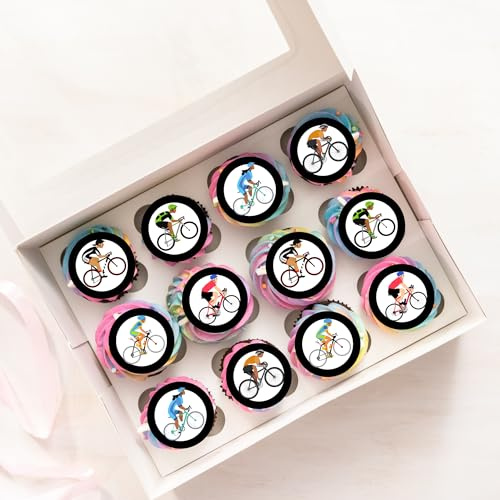 24 Pre-Cut Cyclist Bicycle Racer Cupcake Toppers