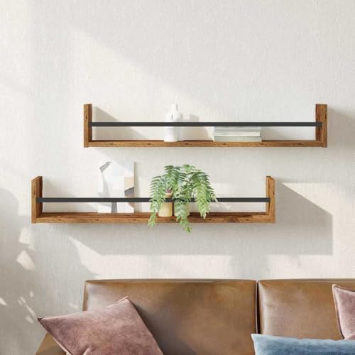 mtlskopl Wandregal Altholz 80 x 16 x 14 cm 2er Set aus robustem Holzwerkstoff Modernes Design für Wohnzimmer Flur Schlafzimmer Bücher & Dekoration