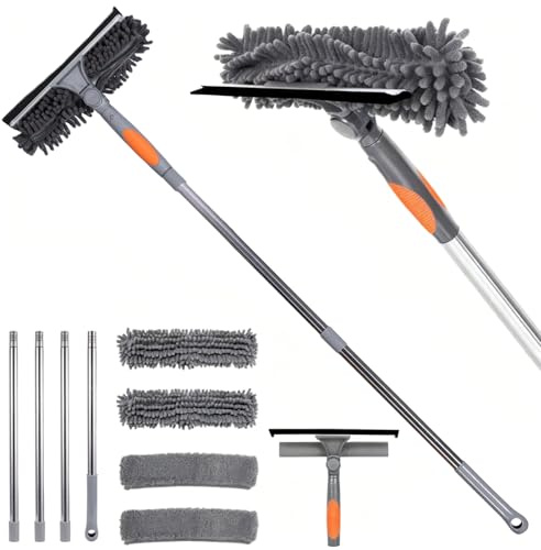Limpiacristales Profesional, Juego de Limpieza de Ventanas, Kit de Equipo de Limpieza de Escobilla de Ventana con Mango Largo 2 en 1, para Interior y Exterior de Coche