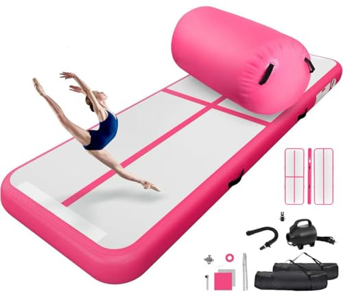 airtrack matte 10cm Hoch professionelle Tumbling Matte with air rolle turnen,3m/4m Gymnastikmatte Turnmatte with 100x60cm Air Roll | Aufblasbare Trainingsmatte mit elektrischer Luftpumpe