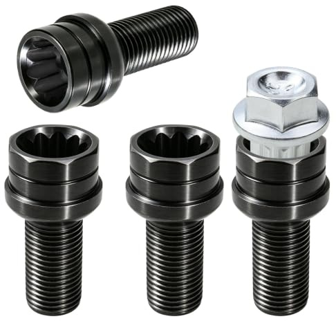 4 pernos de rueda antirrobo M14 x 1,5 mm tuercas de rueda seguras de acero | Para BMW Audi VW y Coches Europeos Protección Antirrobo Acero Alta Resistencia Negro (OE: 8D0601139F)