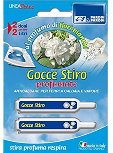 PARODI & PARODI Gocce Decalcificanti Ferro, Tela, Elimina Il Calcare Rapidamente Profumo ai Fiori Bianchi, 2 Confezioni per Decalcificare i Ferri da Stiro, 2 unità