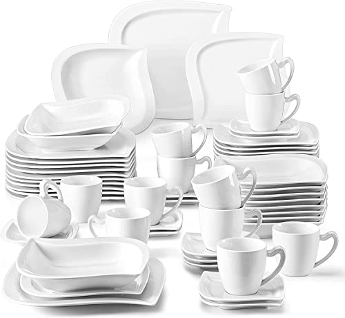 MALACASA, Série ELVIRA, 60pcs Service de Table Complets Porcelaine, 12 Tasses, 12 Soucoupe, 12 Assiettes à Dessert, 12 Assiettes à Soupe, 12 Assiettes Plates pour 12 Personnes