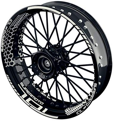 OneWheel Felgenaufkleber Motorrad passend für Supermoto Husqvarna 701 Design 3 | 17 Zoll | Vorder- und Hinterrad inkl. Farbiger Spokes (schwarz)
