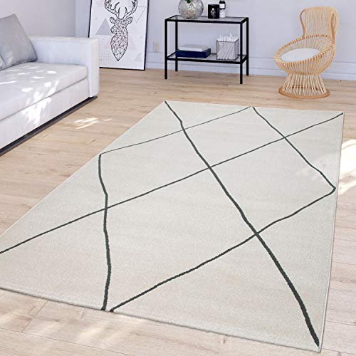 TT Home Wohnzimmer Teppich Mit Modernem Skandinavischem Rauten Design Kurzflor, In Weiß, Größe:240x340 cm