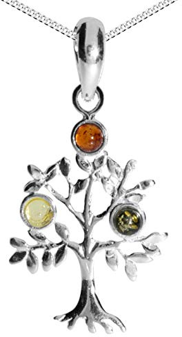 Kette mit Anhänger - Lebensbaum - Silber 925/000 mit Bernstein