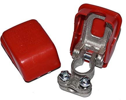 2 Stück EasyClick Polklemme mit Schnellverschluss für Pluskabel bis 50 mm² | Klappverschlus Polklemmen, Batterie Polklemmen, Schnellklemmen, Batterieklemmen mit Schnellverbinder in ROT
