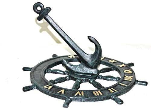 Haute Collage Klassische nautische Sonnenuhr wie ein Schiffsrad mit Anker Gartendeko Outdoor 24x24cm 1kg Gewicht