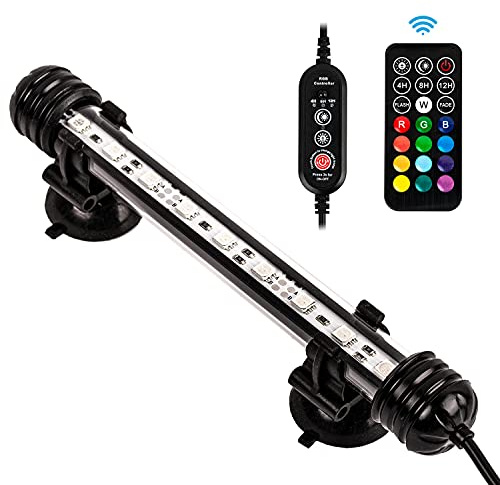 iKefe 19cm Timer Color Changing LED Fish Tank Aquarium Submersible Light with Remote/Colored Aquarium LED Tank Lights Fixture for Underwater Decorations, Plant Grow, Saltwater Freshwater Fish, KT6007