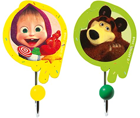 Mascha und der Bär Kleiderhaken-Set, Garderobe für Kinder (bestehend aus zwei einzelnen Garderobenhaken aus Holz, kleines Mitbringsel, Geschenk, Maße: 11 x 5 x 6,5 cm), Mehrfarbig