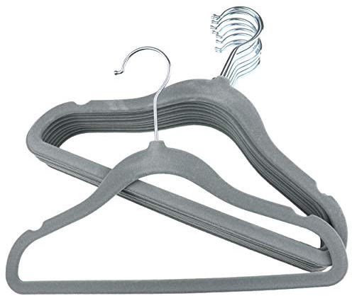 The Hanger Store 60 Grey Velvet Kids Coat Hangers for Clothes, Non-Slip | Kids Velvet Space Saving Hanger with Trouser Bar, Non-Slip Velvet Coating and a 360 Degrees Chrome Swivel Hook