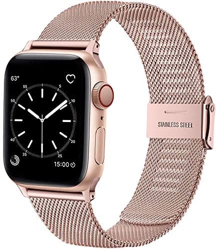 Wepro Straps Compatible with Apple Watch Strap 45mm 44mm 42mm 46mm 49mm for Women/Men, Classic Mesh Business Metal Replacment Strap for Apple Watch SE/Ultra/Ultra 2/Series 9 8 7 6 5 4 3 2 1, Rose Pink