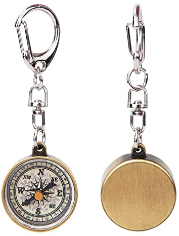 MOUMOUTEN Kompass Schlüsselanhänger, 2PCS Vintage Schlüsselring Anhänger Zinklegierung Taschenkompass/Prepper Ausrüstung, Schlüsselanhänger für Outdoor Navigationswerkzeuge(Gelb)