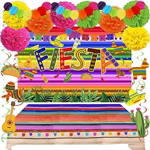 ZERODECO Fiesta Party Dekorationen - Mexikanische Hintergrund Kunststoff Tischdecke Mehrfarbig Papierpom Poms Festival Wirbel für Mexicana Cinco De Mayo Geburtstags