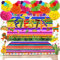 ZERODECO Decoraciones para fiestas – telón de fondo de fiesta temática mexicana, cubierta de mesa de plástico, pompones de papel multicolor, remolinos temáticos para fiestas mexicanas Cinco de Mayo