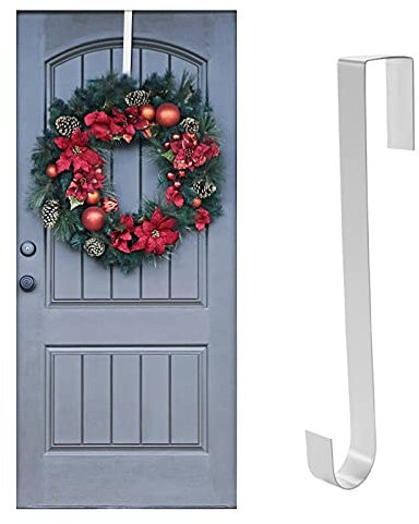 Jsdoin Christmas Wreath Door Hanger, 12.5 Inches Metal Front Door Wreath Hook for Christmas Home Office Wall Wedding Wreaths or Decorations (1 Pack-White)