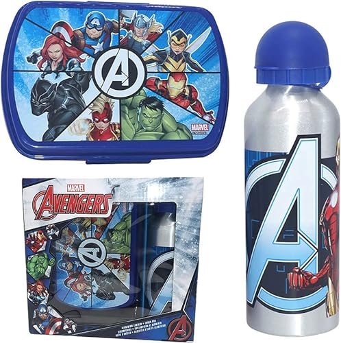 Fiambrera de los Vengadores de Marvel con botella de agua deportiva de aluminio, fiambrera de los Vengadores de Marvel para niños en edad escolar, fiambrera de plástico y botella de agua para niños
