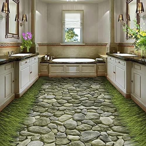 3D Wandbild Wandtattoo Tapete Selbstklebende Pvc Tapete 3D Stereo Stein Straße Gras Boden Wandbild Selbstklebende Wasserdichte Badezimmer Küche Fliesen Bodenaufkleber 3D Wohnkultur,200X140Cm Wandbil