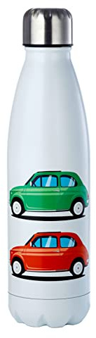 Puckator Fiat 500 - Stainless Steel Water Bottle - Cold for 24h and Hot for 12h - Metal Water Bottles with Car Design - Double Walled Modern Thermos Flask - Bpa Free - 500 ml