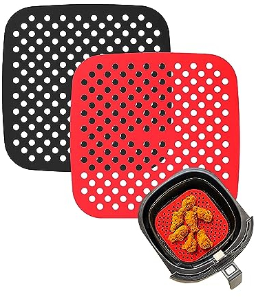 NK 2pcs Revêtements en Silicone Antiadhésifs pour Friteuse à Air - Accessoires pour Friteuse sans Huile, Non-Stick, AirFryer, Papier sulfurisé (Carré 18,6cm)