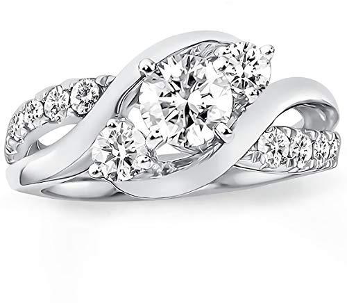 Molioaki Verlobungsring Damen 9 Karat (375) Ring Gold Damen Diamantring Brillantschliff 5A Zirkonia Ring 7/8kt Weißgold mit CZ-54