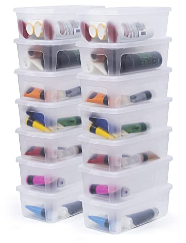 Iris Ohyama, Petite Boite de Rangement Multi-Usages, 5L, Lot de 14, Fermeture Facile, Empilable, en Plastique Transparent, pour Vêtement, Étagères, École, Organisation, Jouet, Papeterie, MCB-5
