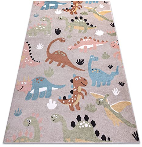 rugsx Teppich Fun Dino Kinderteppich für Babyzimmer, Spielteppiche, Kinderzimmer, Moderne, Dinosaurier beige 80x150 cm