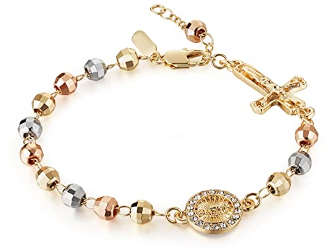 HZMAN Virgin Mary Rosary Bead Cross Bracelet Virgin of Guadalupe Adjustable Link Bracelet for Women Girl Jewelry Gift