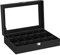INTIRILIFE Uhrenschatulle mit 12 Steckplätzen Uhrenbox mit Glasdeckel in Schwarz - 30 x 20 x 8 cm - Präsentiervitrine zum Aufbewahren Transportieren und Vorführen von Uhren und Schmuck