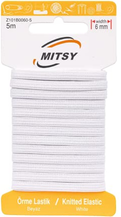 MITSY Reißfeste Gummiband Gummibänder zum Nähen Breit 6 mm 5 m Weiß Stark Gummilitze für Hosengummi Haushalt DIY Handwerk Stoffe zum Nahen