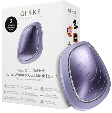 GESKE | SmartAppGuided™ Sonic Warm & Cool Mask | 9 in 1 | Beauty LED-Gesichtsmaske | Voll-LED-Spektrum und Rotlichttherapie | Wärme | Kühlung | Erhöhte Gesichtspflege-Aufnahme | Gesichtsmassagegerät | SmartAppGuided™ | Gesichtsmasken Set für Frauen & Männer | Anti Mitesser Feuchtigkeitsmaske | Face Skincare Masks