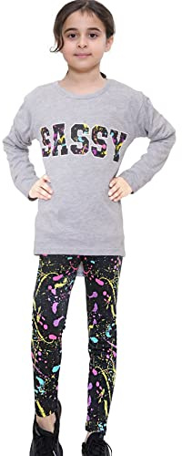 A2Z 4 Kids Girls Top Legging Set Soft Stretchy Trendy Lightweight Casual Wear Fashionable Summer Outfit Clothing Sets Comfortable Elastic Waistband Splash Leggings Set 5-13 Years