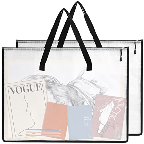 EOOUT 2 Pack 18.5x24.8 Inches Art Portfolio Case, Portfolio Folder for Artwork, Posters Storage Bag with Zipper and Handle Mesh Folder Organizers for Poster, Scrapbook, Keepsake and Bulletin Board