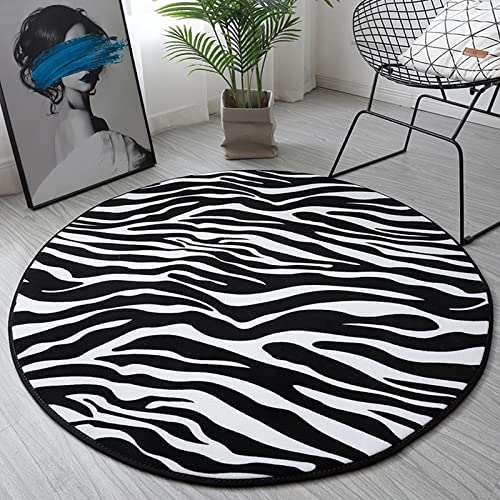 HGFHKL Schwarz und weiß Zebra Muster runder Teppich Wohnzimmer Teppich weiche rutschfeste Bodenmatte Kinder Schlafzimmer Teppich Wohnkultur