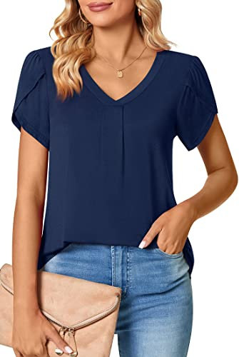 PANOZON Donna Maglietta Estiva Chic a Manica Corta T Shirt Casual Camicetta Estate(S, Blu Navy-6)