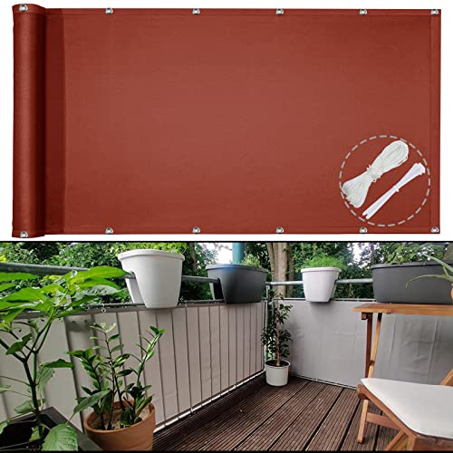 Frangivista Balkon Sichtschutz 125X250cm Balkonverkleidung balkonabdeckung sichtschutz Blickdichte Wasserfest Windfest und UV-Schutz für Garten, Balkon Terrasse mit ?Sen Kabelbinder und Seil Rot