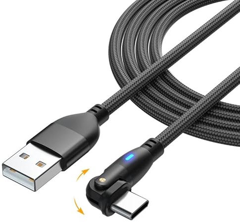 ElectroWorldFR câble USB Type C 180° 2-mètres charge rapide 3A et transfert données avec LED câble de chargeur C 180°