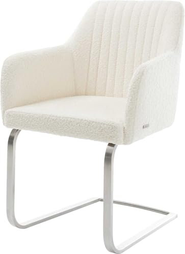 DELIFE Schwingstuhl Greg-Flex Freischwinger flach Edelstahl Bouclé Weiß Taschenfederkern