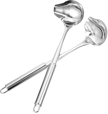 DOITOOL 2pcs Stainless Steel Sauce Spoon Chocolate Mint Precision Tools Chocolate Panettone Small Sauce Ladle Gravy Spoon Ladle with Spout Hot Pot Spoon Kitchen Gadget Duckbill Soup Spoon