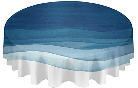 Wachstuchtischdecke 152cm Blaue Ombre-Gradientenfarbe Meer-Ozean-Welle Gestreift Wachstischdecke Pflegeleicht Tischtuch Wetterfeste Wachstuch Für Jubiläum Geburtstag Party