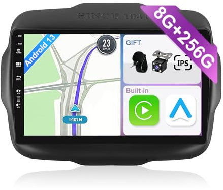YUNTX [8GB+256GB] Autoradio 2 DIN Android 14 per Jeep Renegade(2015-2018)-[Incorporato Carplay/Android Auto/DSP/GPS]-IPS 2.5D 9 Touch Screen-Camera+MIC-DAB/Mirror Link/Bluetooth 5.0/WiFi/USB/4G