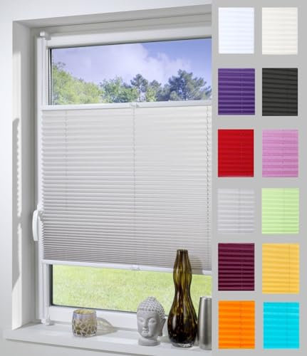 DécoProfi Plissee ohne Bohren Grau 65cm x 220cm (max. Gesamthöhe Fensterflügel) I Verspannte Plissees nach Maß mit Klemmträger/Klemmfix I Blickdichte Innenrahmen-Plissees zum Klemmen