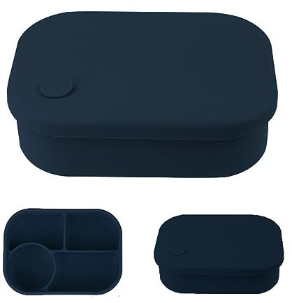 GDWD Lunchbox Bento Box, Silikon Brotdose mit 4 Fächern für Kinder und Erwachsene, Auslaufsicher Brotzeitbox Vesperdose Frühstücksbox für Kindergarten, Schule, Arbeit, Picknick, Ausflüge (Dunkelblau)