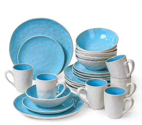 MIAMIO – Set di stoviglie in ceramica in gres porcellanato fatto a mano, collezione Lumera (set da 24 pezzi, blu)