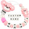 Kowlone Schnullerkette mit Namen Jungen mädchen Personalisiert Teddy Bär Schnuller Clips Halter(Rosa)