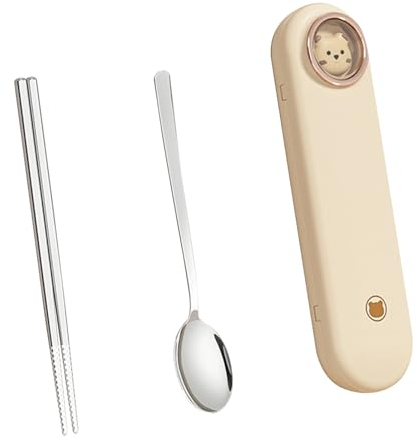Ensemble de Baguettes en Métal, Baguettes et Cuillère en Acier Inoxydable avec étui de Voyage pour le Bureau à Domicile (Beige)